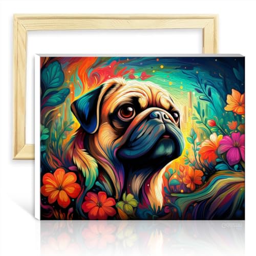 TANGFEIY Malen nach Zahlen-Set, Mops, digitales Ölgemälde-Set zum Selbermachen auf Leinwand mit 3 Pinseln und Acrylfarben, dekorativ für Zuhause und Wohnzimmer, ohne Rahmen (40 x 50 cm) von TANGFEIY