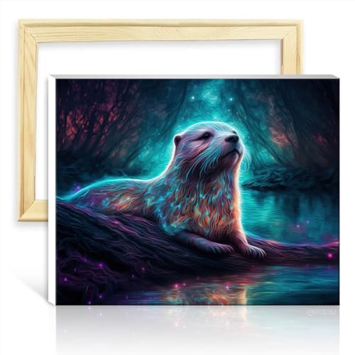 TANGFEIY Malen-nach-Zahlen-Set, Otter, Neon, Ölgemälde zum Selbermachen, Malen-nach-Zahlen-Set für Erwachsene mit Pinseln und Acrylpigmenten auf lebendiger Wandkunst, ohne Rahmen (60 x 75 cm) von TANGFEIY