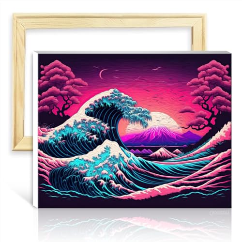 TANGFEIY Malen-nach-Zahlen-Set, Ozeanwelle, Japan, Ölgemälde-Set für Kinder, Anfänger, mit Pinseln und Acrylpigment, perfekte Wanddekoration für zu Hause, ohne Rahmen (40 x 50 cm) von TANGFEIY