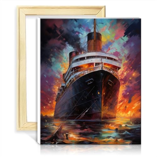 TANGFEIY Malen-nach-Zahlen-Set „Die Titanic“, DIY-Malen nach Zahlen mit Pinseln und Acrylpigmenten für Kunsthandwerksprojekte für zu Hause, ohne Rahmen (40 x 50 cm) von TANGFEIY