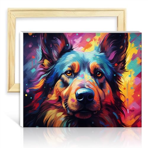 TANGFEIY Malen nach Zahlen-Sets, Deutsche Schäferhunde, Malen für Erwachsene mit Pinseln und Acrylfarbe auf Leinwand, Kunst-Malen-nach-Zahlen-Sets mit Rahmen (40 x 50 cm) von TANGFEIY