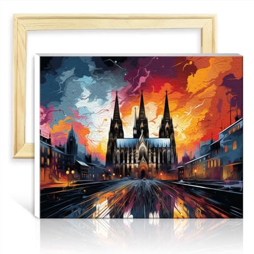 TANGFEIY Malen-nach-Zahlen-Sets. Der Kölner Dom. Digitales Ölgemälde-Set zum Selbermachen auf Leinwand mit Pinseln und Acrylpigmenten auf Leinwand, Kunsthandwerksprojekt, ohne Rahmen (60 x 75 cm). von TANGFEIY