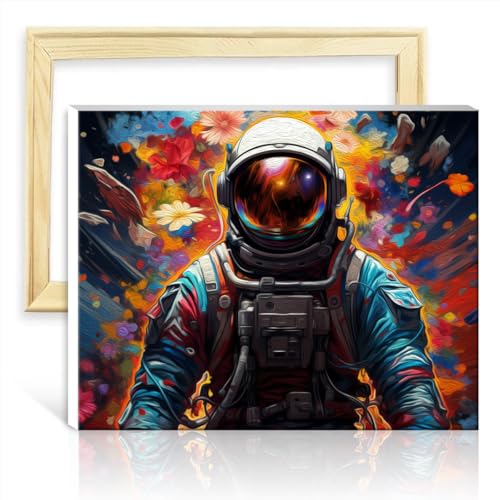 TANGFEIY Malen nach Zahlen auf Leinwand, Astronauten auf Planeten, DIY digitales Ölgemälde für Erwachsene mit Pinseln und Acrylpigmenten für Heimdekoration, Geschenk, ohne Rahmen (30 x 40 cm) von TANGFEIY