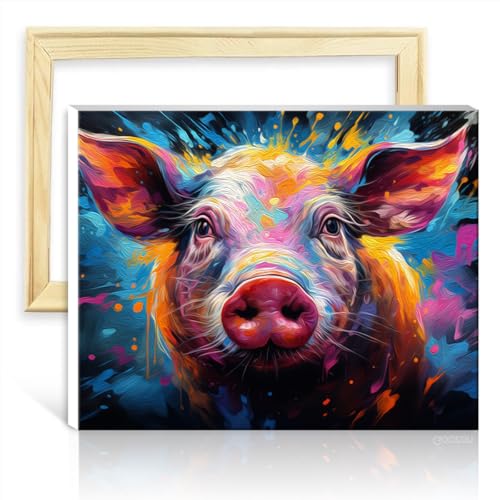 TANGFEIY Malen nach Zahlen auf Leinwand, Tierschwein, Anfänger-Set für Erwachsene, Heimdekoration mit Pinseln und Acrylpigmenten, Kunsthandwerksprojekt, ohne Rahmen (30 x 40 cm) von TANGFEIY