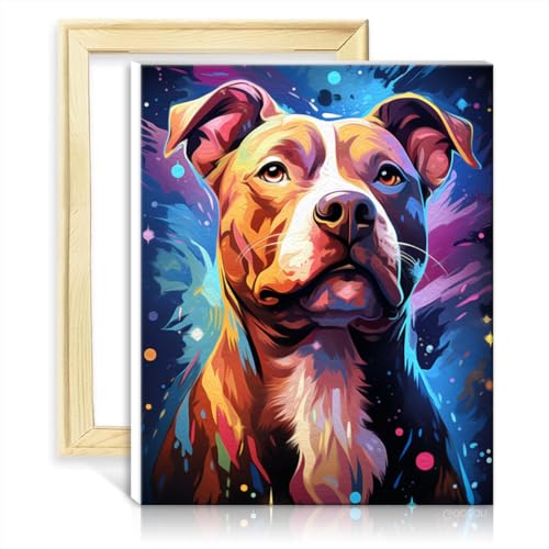 TANGFEIY Malen nach Zahlen auf Leinwand, schöner Pitbull-Hund, DIY-Heimdekoration, Gemälde mit Pinseln und Acrylpigmenten auf Leinwand, Wandkunst, lebendig, ohne Rahmen (40 x 50 cm) von TANGFEIY