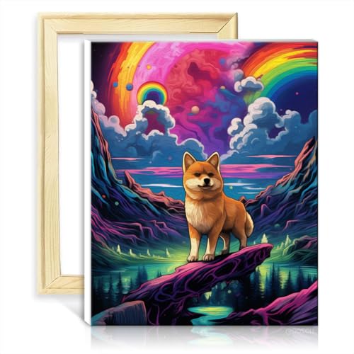 TANGFEIY Malen nach Zahlen auf Leinwand, süße Farbe, Shiba Inu, Malen nach Zahlen, Erwachsene, Anfänger, Acrylzahlen mit Pinseln für die Wanddekoration, ohne Rahmen (40 x 50 cm) von TANGFEIY