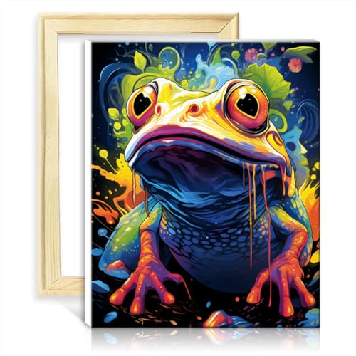 TANGFEIY Malset, Leinwandgemälde, Farbe Frosch, für Anfänger und Kinder, Acryl-Ölgemälde nach Zahlen mit Pinseln und Acrylpigmenten auf Wandkunst, lebendig, ohne Rahmen (30 x 40 cm) von TANGFEIY