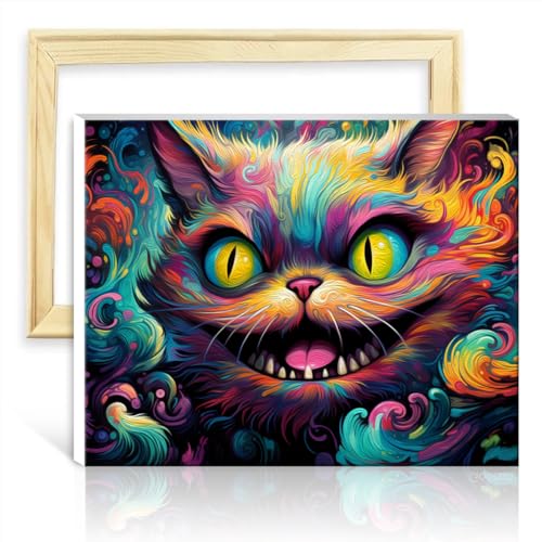 TANGFEIY Malset für Leinwandbilder, Alice-Katze, Ölgemälde zum Selbermachen mit Pinseln und Acrylpigmenten, Kunsthandwerksprojekt für die Wanddekoration zu Hause, Geschenke, ohne Rahmen (40 x 50 cm) von TANGFEIY