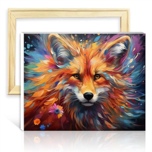 TANGFEIY Malset für Leinwandbilder, Fuchs auf Leinwand, Malerei für Erwachsene mit Pinseln und Acrylpigmenten auf Leinwand, Bild für die Heimdekoration, ohne Rahmen (40 x 50 cm) von TANGFEIY