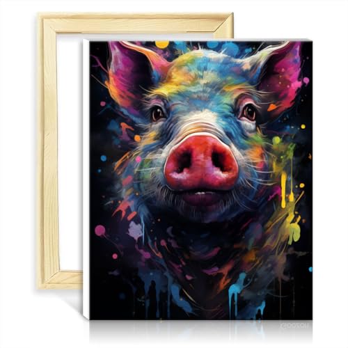 TANGFEIY Malset für Leinwandmalerei, Galaxie-Schwein, für Erwachsene, Anfänger, Leinwand-Ölgemälde-Set, Acrylzahlen mit Pinseln, Kunst-Ölgemälde, mit Rahmen (40 x 50 cm) von TANGFEIY