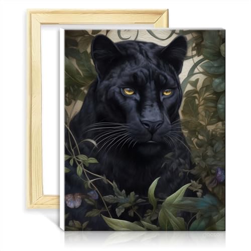 TANGFEIY Malset für Leinwandzeichnung, skurriler schwarzer Panther, Ölgemälde auf Leinwand, Acrylzahlen, mit Pinseln, Zahlenmalerei, Wandkunst, ohne Rahmen (30 x 40 cm) von TANGFEIY