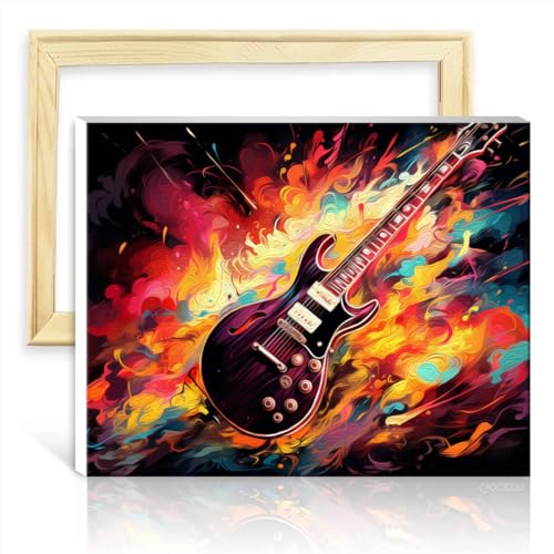 TANGFEIY Malset für Wanddekoration, Gitarre, Wanddekoration für Kinder und Erwachsene – mit Pinseln und Acrylpigmenten für Wanddekoration zu Hause, ohne Rahmen (60 x 75 cm) von TANGFEIY