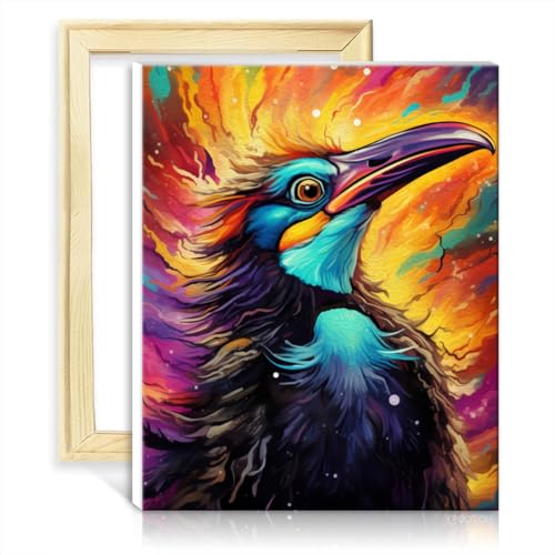 TANGFEIY Malset für Wanddekoration, Vogel, DIY-Ölgemälde-Set auf Leinwand, Acrylzahlen mit Pinseln, Kunstbild für Heimdekoration, DIY-Rahmen (40 x 50 cm) von TANGFEIY