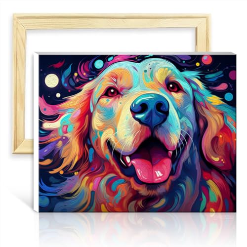 TANGFEIY Malset zum Zeichnen auf Leinwand, Golden Retriever, DIY-Malen nach Zahlen, mit Pinseln und Acrylpigmenten auf Leinwand, Kunstwerk für Erwachsene, Malen ohne Rahmen (30 x 40 cm) von TANGFEIY