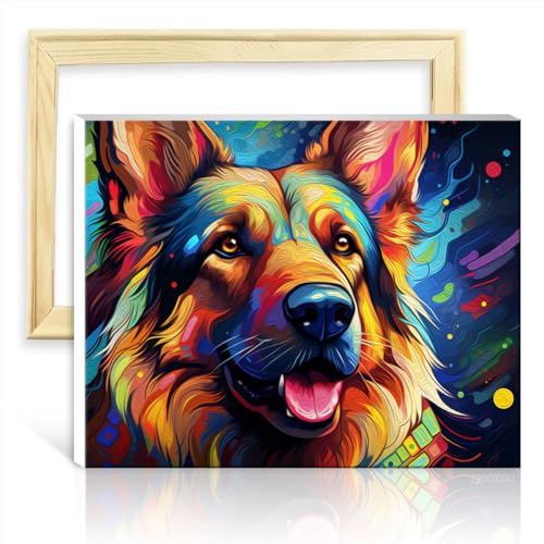 TANGFEIY Malsets auf Leinwand, Deutsche Schäferhunde, Malen nach Zahlen-Sets für Erwachsene und Kinder mit Pinseln und Acrylfarbe auf Zahlengemälde, Wandkunst mit Rahmen (40 x 50 cm) von TANGFEIY