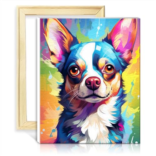 TANGFEIY Ölgemälde, Chihuahua-Hund, Ölgemälde, Malen nach Zahlen, Set für Erwachsene und Kinder, mit Pinseln und Acrylpigmenten auf Zahlen, Malerei, Kunst, ohne Rahmen (30 x 40 cm) von TANGFEIY