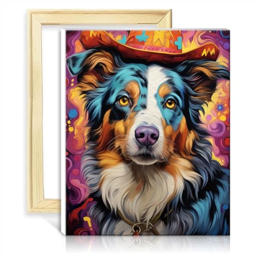 TANGFEIY Ölgemälde, Malen nach Zahlen-Set, Australian Shepherd, Wanddekoration für Kinder und Erwachsene – mit Pinseln und Acrylpigmenten auf Leinwand, Bastelprojekt, ohne Rahmen (40 x 50 cm) von TANGFEIY