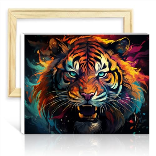 TANGFEIY Ölgemälde, Malen nach Zahlen-Set, Fantasie, wilder Tiger, digitales Ölgemälde-Set zum Selbermachen auf Leinwand, perfekte Wanddekoration für zu Hause, ohne Rahmen (30 x 40 cm) von TANGFEIY