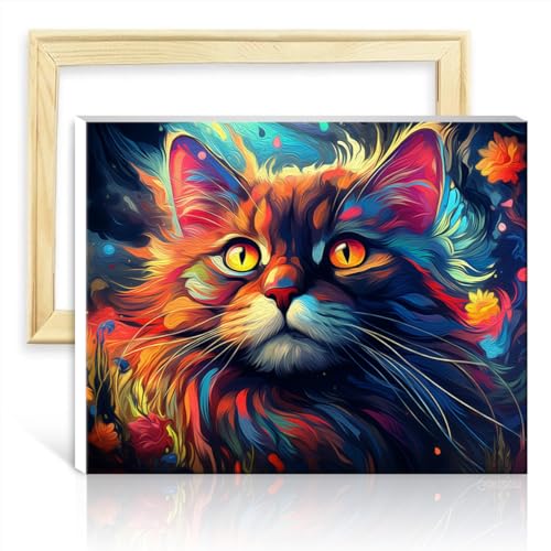 TANGFEIY Ölgemälde, Malen nach Zahlen-Set, Katze, für Erwachsene, Anfänger, Kinder, Acrylmalerei, Acrylzahlen mit Pinseln, Wandkunst, lebendig, ohne Rahmen (40 x 50 cm) von TANGFEIY