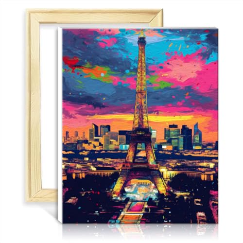 TANGFEIY Ölgemälde „Eiffelturm Paris“, DIY-Stoffdekorationsset mit Pinseln und Acrylpigmenten für die Wanddekoration zu Hause, Geschenk für Erwachsene und Kinder, ohne Rahmen (30 x 40 cm) von TANGFEIY