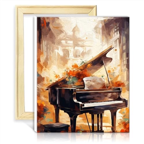 TANGFEIY Ölgemälde „Serene Piano Sonata“, Malen nach Zahlen, für Erwachsene und Anfänger, mit Pinseln und Acrylpigmenten für Eltern-Kind-Zeit, mit Rahmen (40 x 50 cm) von TANGFEIY