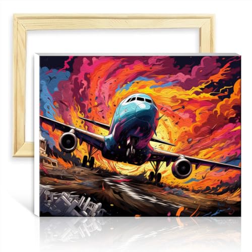 TANGFEIY Ölgemälde-Set, Malen nach Zahlen, Flugzeug-Malen, Ölgemälde für Erwachsene, DIY, mit Pinseln und Acrylpigmenten, Bild für die Heimdekoration, ohne Rahmen (30 x 40 cm) von TANGFEIY