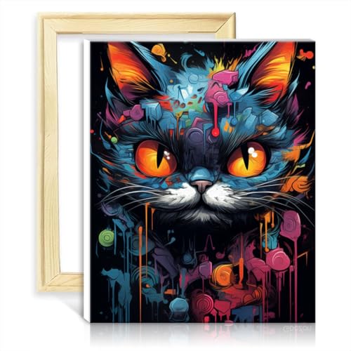 TANGFEIY Ölgemälde-Set, Malen nach Zahlen, Tiere, Katzen, Graffiti, DIY-Ölgemälde-Sets auf Leinwand, Heim, Wohnzimmer, dekorativ, ohne Rahmen (40 x 50 cm) von TANGFEIY