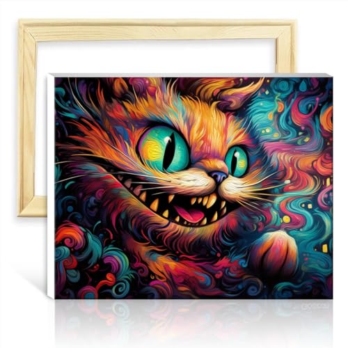 TANGFEIY Ölgemälde-Set auf Leinwand, Alice-Katze, DIY-Ölgemälde für Erwachsene, Malen nach Zahlen mit Pinseln und Acrylpigmenten auf Kunstwerken für die Heimdekoration, ohne Rahmen (40 x 50 cm) von TANGFEIY