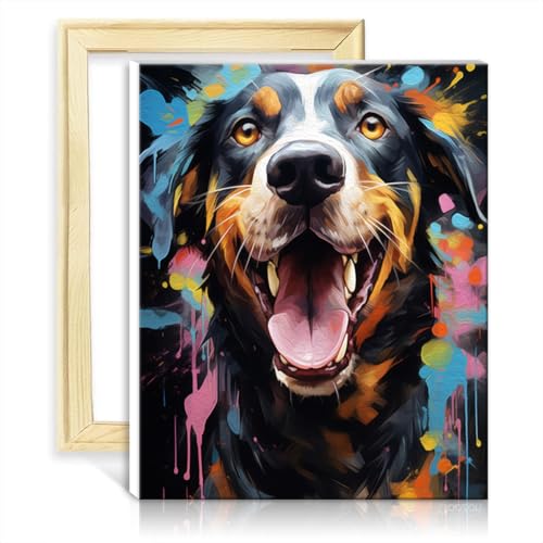 TANGFEIY Ölgemälde-Set auf Leinwand, Hund, Malen-nach-Zahlen-Set für Kinder und Erwachsene, mit Pinseln und Acrylpigmenten auf dekorativem DIY-Rahmen für das Wohnzimmer zu Hause (40 x 50 cm) von TANGFEIY