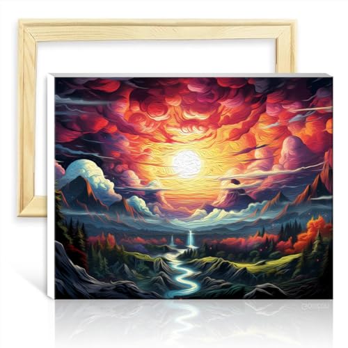 TANGFEIY Ölgemälde-Set auf Leinwand, Synthwave-Berge, Malen nach Zahlen, für Erwachsene und Kinder, Anfänger, Heimdekoration, Malerei, Geschenk, ohne Rahmen (30 x 40 cm) von TANGFEIY