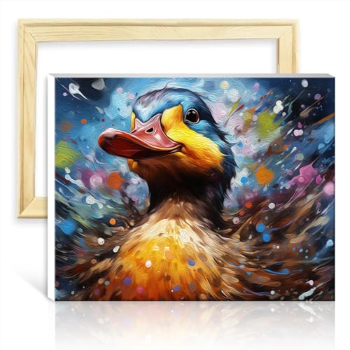 TANGFEIY Ölgemälde-Set auf Leinwand, Tier-Ente, Ölgemälde-Set für Kinder, mit Pinseln und Acrylpigmenten, Bild für die Heimdekoration, ohne Rahmen (30 x 40 cm) von TANGFEIY