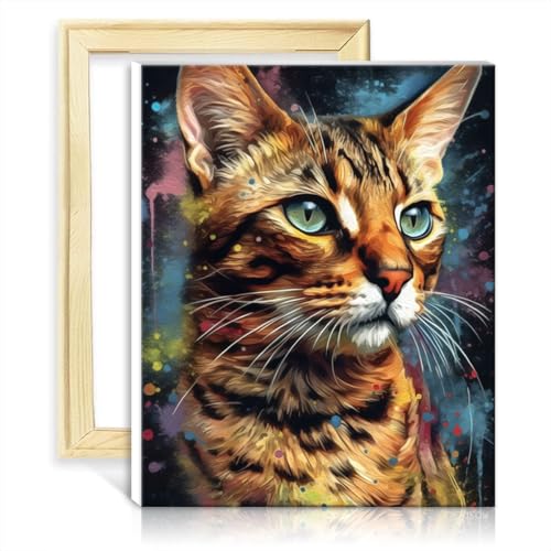 TANGFEIY Ölgemälde auf Leinwand, Bengalkatze, für Erwachsene/Kinder/Anfänger, Acrylbild mit Pinseln, Bild als Heimdekoration, Geschenk mit Rahmen (40 x 50 cm) von TANGFEIY