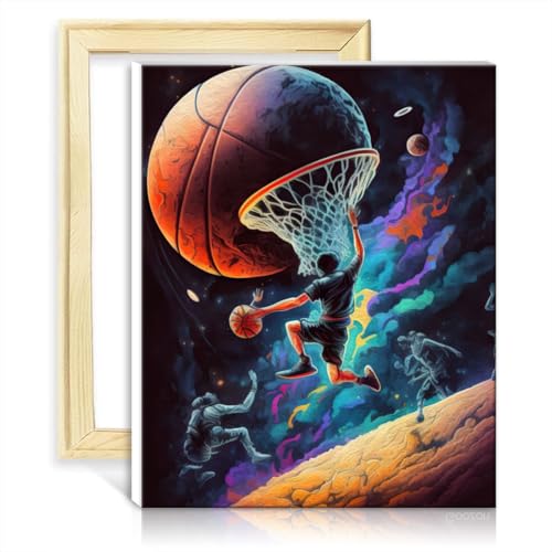 TANGFEIY Ölgemälde-nach-Zahlen-Set, Basketball-Sport, Malen nach Zahlen für Erwachsene, mit Pinseln und Acrylfarbe für Eltern-Kind-Zeit, mit Rahmen (30 x 40 cm) von TANGFEIY