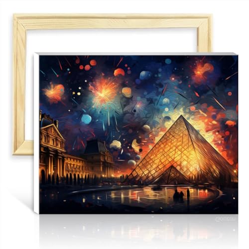 TANGFEIY Ölgemälde-nach-Zahlen-Set „Das Louvre-Museum“, Malen nach Zahlen, Erwachsene, Anfänger, mit 3 Pinseln und Acrylfarben, lebendige Wandkunst, ohne Rahmen (40 x 50 cm) von TANGFEIY