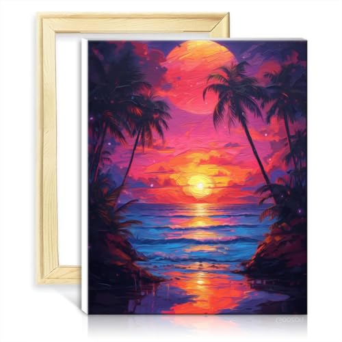 TANGFEIY auf Leinwand, Malen nach Zahlen, Strand-Sonnenuntergang, Malen nach Zahlen für Kinder für die Wanddekoration zu Hause, Geschenke, ohne Rahmen (60 x 75 cm) von TANGFEIY