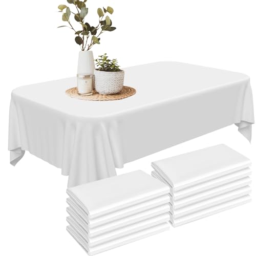 10 Stück Einweg Tischdecke aus Kunststoff, 137 x 274 cm Weiße Tischdecke Kunststoff Wasserdicht ölbeständig, Rechteckig Tischtuch für Party Hochzeiten Haushalt Picknick Geburtstags, Weiss von TANGHSE