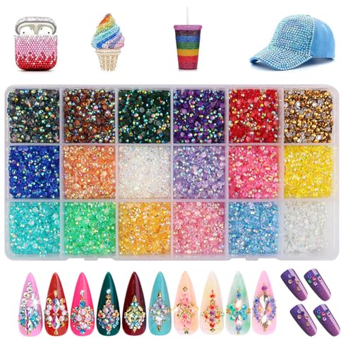 18 Farben 3 mm flache Rückseite Harz Kristall AB Jelly Strasssteine 18000 Gemischten Kristallperlen für DIY Handwerk Nägel Kleidung Gesicht Schuhe Tumblers Dekoration mit Praktischer Aufbewahrungsbox von TANGHSE