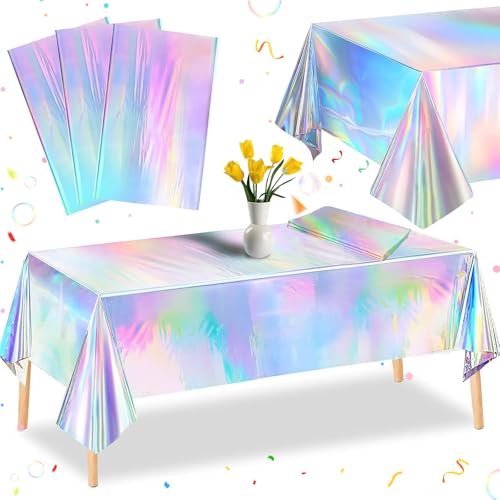 3 Stück Bunt Party Tischdecke, Schillernde Tischdecke, 137x274cm Rechteck Tischdecke Wasserdicht Plastik Tischdecken, Laserholografische Tischdecke für Tischdeko Kindergeburtstag Familientreffen von TANGHSE