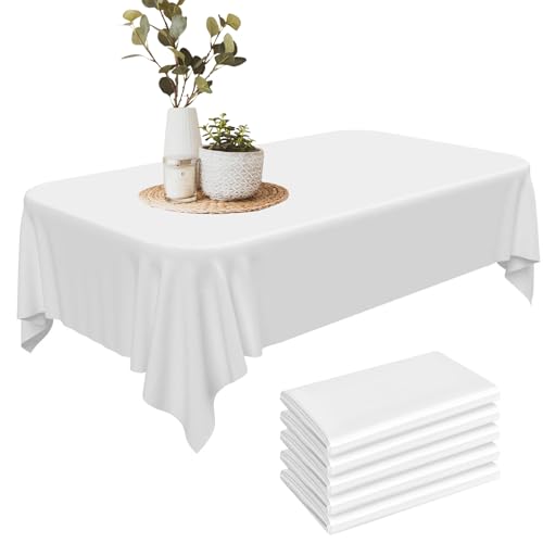 5 Stück Einweg Tischdecke aus Kunststoff, 137 x 274 cm Weiße Tischdecke Kunststoff Wasserdicht ölbeständig, Rechteckig Tischtuch für Party Hochzeiten Haushalt Picknick Geburtstags, Weiss von TANGHSE