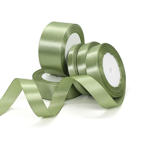 91 m Schleifenband Grün, 3 mm Satinband Grün, Geschenkband Grün, Dekoband Band Salbeigrün, Polyester-Stoffband zum Basteln, Schleifenband für Geschenkverpackung Taufe Weihnachten Geburtstag Hochzeit von TANGHSE