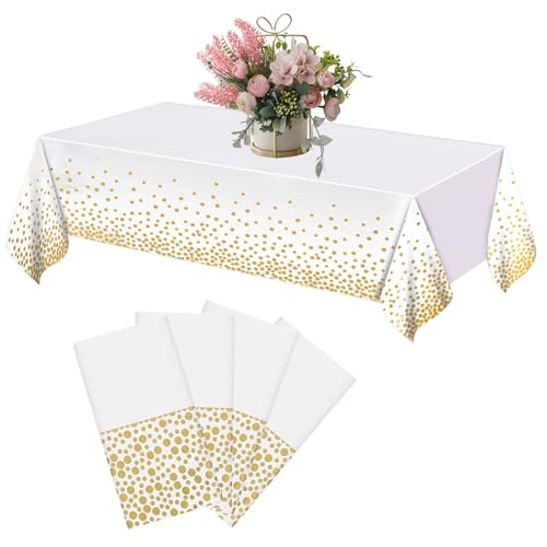 Dot Tischdecken, 4 Stück Einweg Tischdecke 137 cm x 274 cm Tablecloths, Rechteckiger Gold Dot Confetti Tischdecke for Party, Birthday, Anniversary, Picknick, Cocktail Party, Bridal Shower von TANGHSE