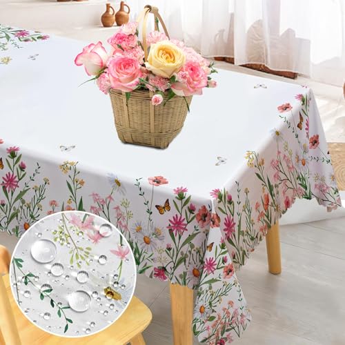 Tischdecke Abwaschbar Florals Rechteckig, Garten Tischtuch Gartentischdecke Fleckschutz Wasserdicht Tischtuch Pflegeleicht Outdoor für Draußen Esszimmer, Küche, Garten, Party, Hochzeiten, 110x140cm von TANGHSE