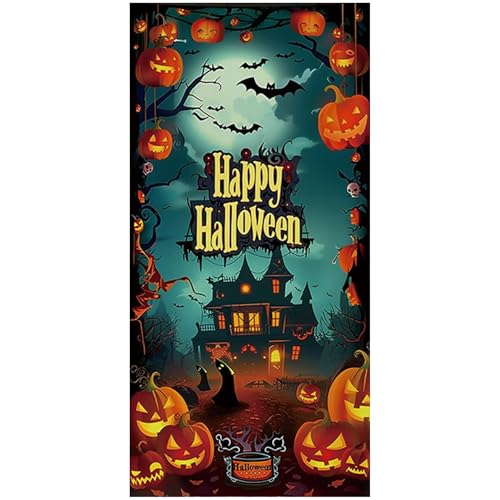 TANGPINGMAO Halloween -Türabdeckung 80x36in gruseliger und gruseliger Halloween -Türdekorationen mit Befestigungsband lebendiger Polyester -Türabdeckung für Halloween, Style 1 Home Supplies von TANGPINGMAO