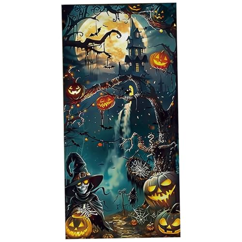 TANGPINGMAO Halloween -Türabdeckung 80x36in gruseliger und gruseliger Halloween -Türdekorationen mit Befestigungsband lebendiger Polyester -Türabdeckung für Halloween, Style 2 Home Supplies von TANGPINGMAO