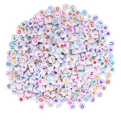 TANIQIACa 1000 Stück Buchstaben-Perlen, Rund, Farbe, Alphabet, Fünf Sterne, Pfirsich-Herz, Acryl, DIY-Armband-Werkzeug von TANIQIACA