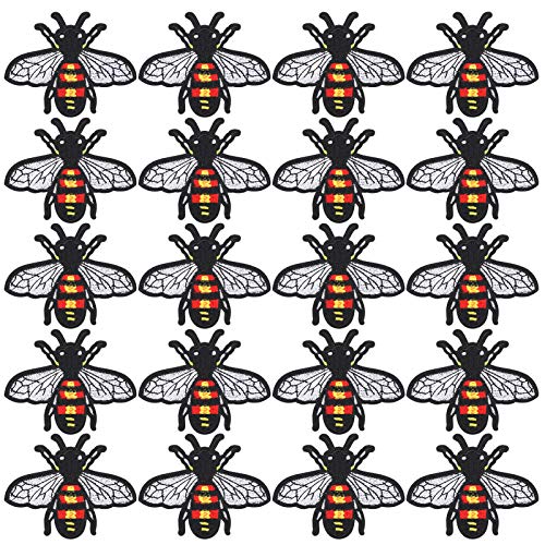TANIQIACa 20 Stück Stickerei-Stoffaufkleber, Weiße Flügel, Biene, Insekt, Eisenflicken Für Kleidung, Rucksack, Zubehör von TANIQIACA