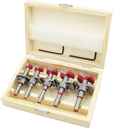 Kobaltbohrer-Set, Lochsägen-Set, verstellbar, 15 – 35 mm, Scharnierlochöffner, Hartmetallbohrer-Set für die Holzbearbeitung (5 Stück mit Holzbox) von TANKUAI