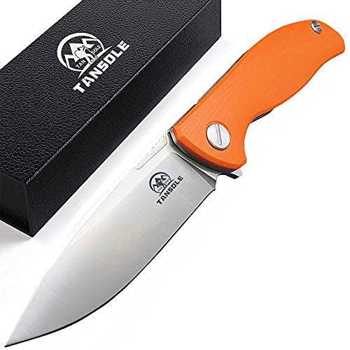 TANSOLE TAN SOLE Klappmesser, Outdoor survive messer - Extra scharfes Einhandmesser aus hochwertigem D2 Stahl und schwarzem G10 Griff (Orange) von TANSOLE TAN SOLE