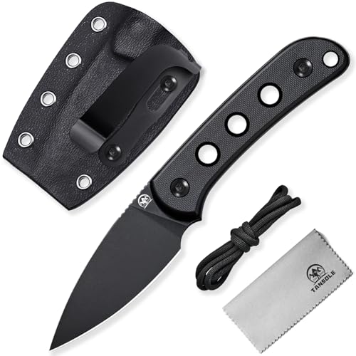 TANSOLE TAN SOLE Outdoor Messer 6cm Klinge Neck Knife für Camping, Wandern, Überleben, Jagd, Fischerei Mini Survival Messer (US-Black) von TANSOLE TAN SOLE