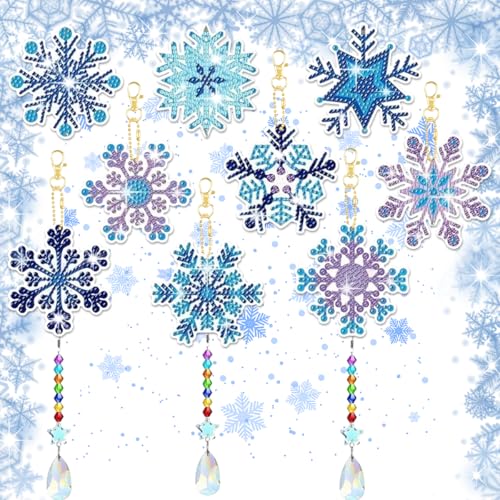 9 Stück Diamond Painting Weihnachten Anhänger,Schneeflocken Schlüsselanhänger,Doppelseitige DIY Schlüsselanhänger Bastelset,Diamant Gemälde Ornament,Weihnachten Deko für Garten,Fenster, Zuhause Büro von TAOBRGB